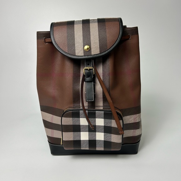 Burberry Check and Leather Backpack in Dark Birch Brown - Picture 1 of 16